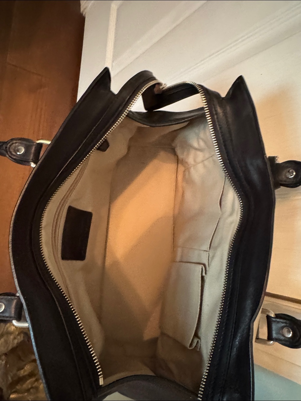 Coach Two-Tone Leather Satchel - Cream and Black - Picture 3 of 6